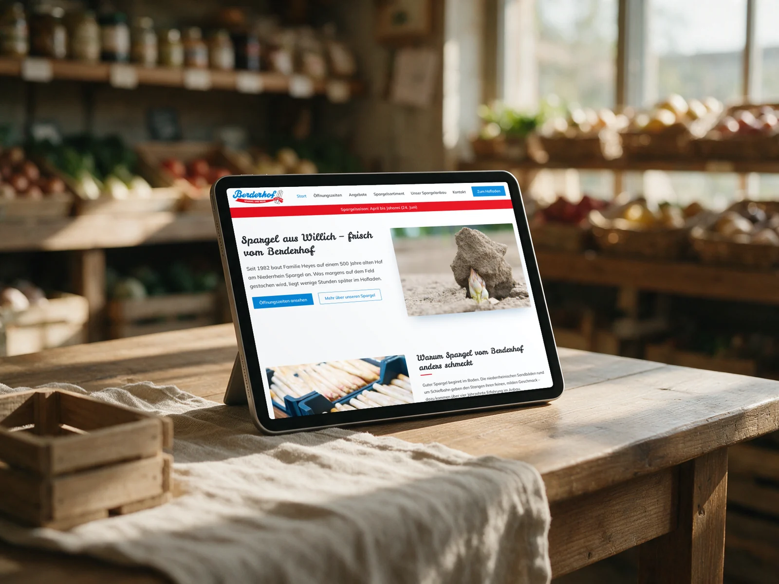 Berderhof: Website für einen Spargelhof am Niederrhein mit Hofladen