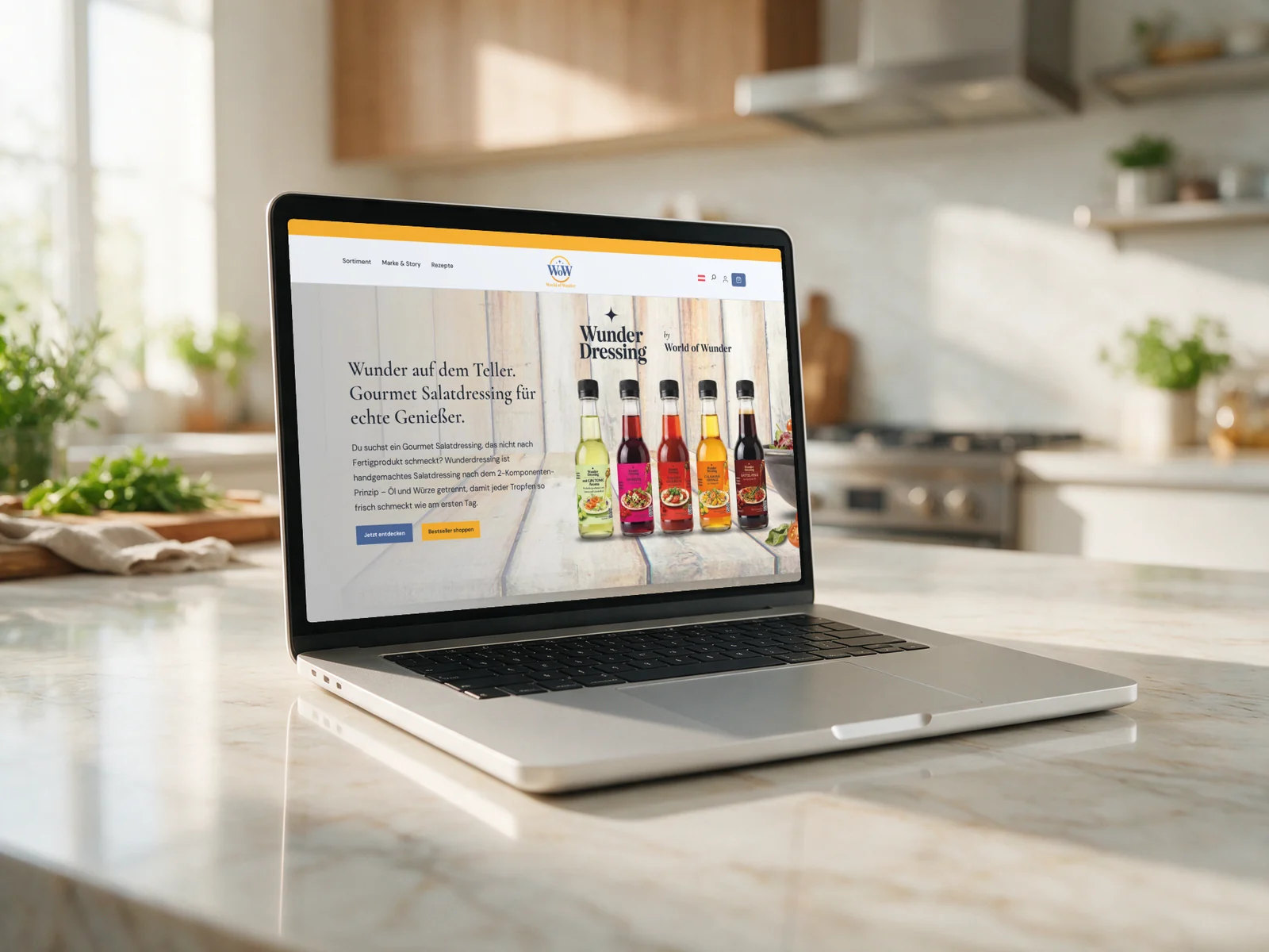 Von DIE DESIGNER umgesetzter Onlineshop für Wunderdressing von World of Wunder auf einem Laptop